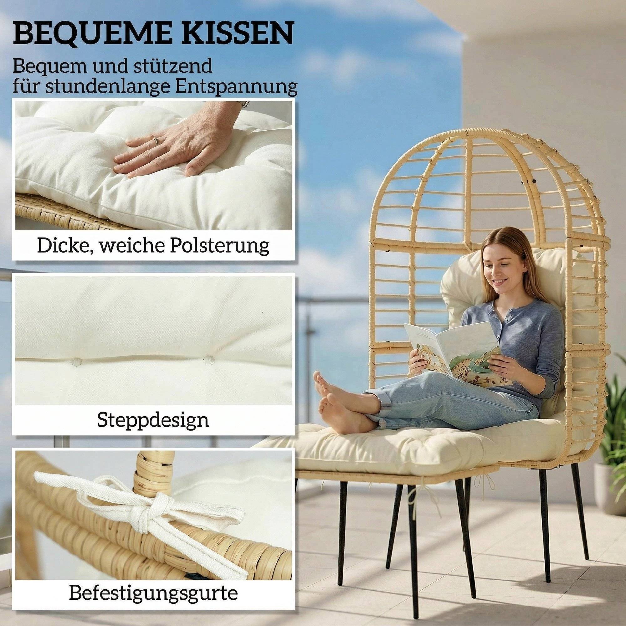 Fauteuil de jardin avec repose-pieds résine tressée beige 76 x 65 x 147 cm - PANGIVO - Image 8