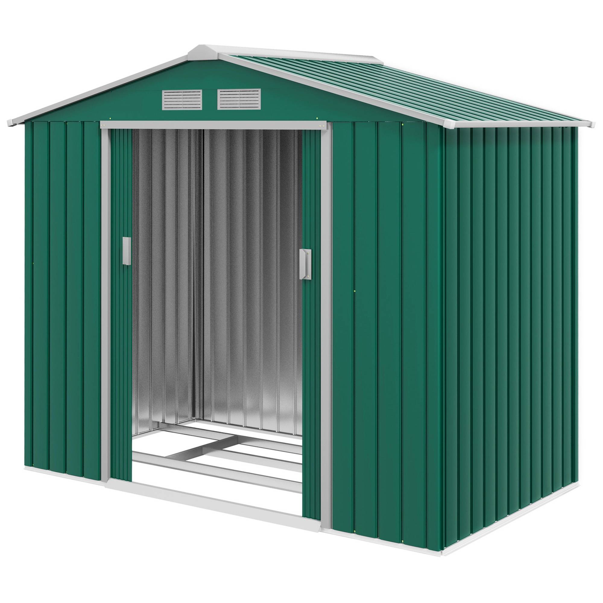 Sans Marque - Abri de Jardin 2,42 m² - Remise pour Outils avec kit de fondation - cabanon Porte verrouillable - dim. 213L x 130l x 185H cm - tôle d'acier Vert - Image 2