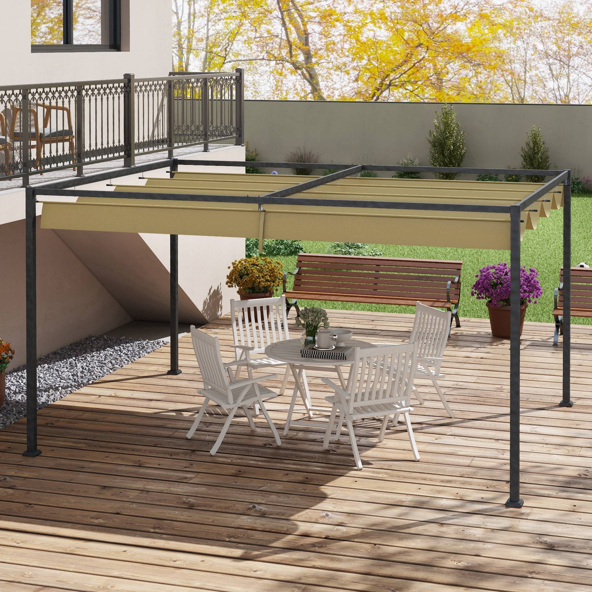 Outsunny - Pergola coulissante rétractable 3x2m structure métal époxy anticorrosion toile polyester haute densité 180g/m² kaki - Outsunny - Image 4