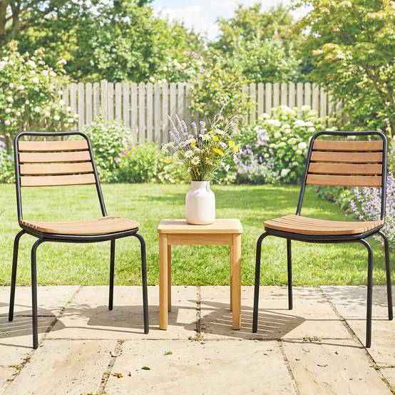 Lot de 2 chaises de jardin empilables en acier et bois, structure étanche, charge maximale 160 kg - Image 9