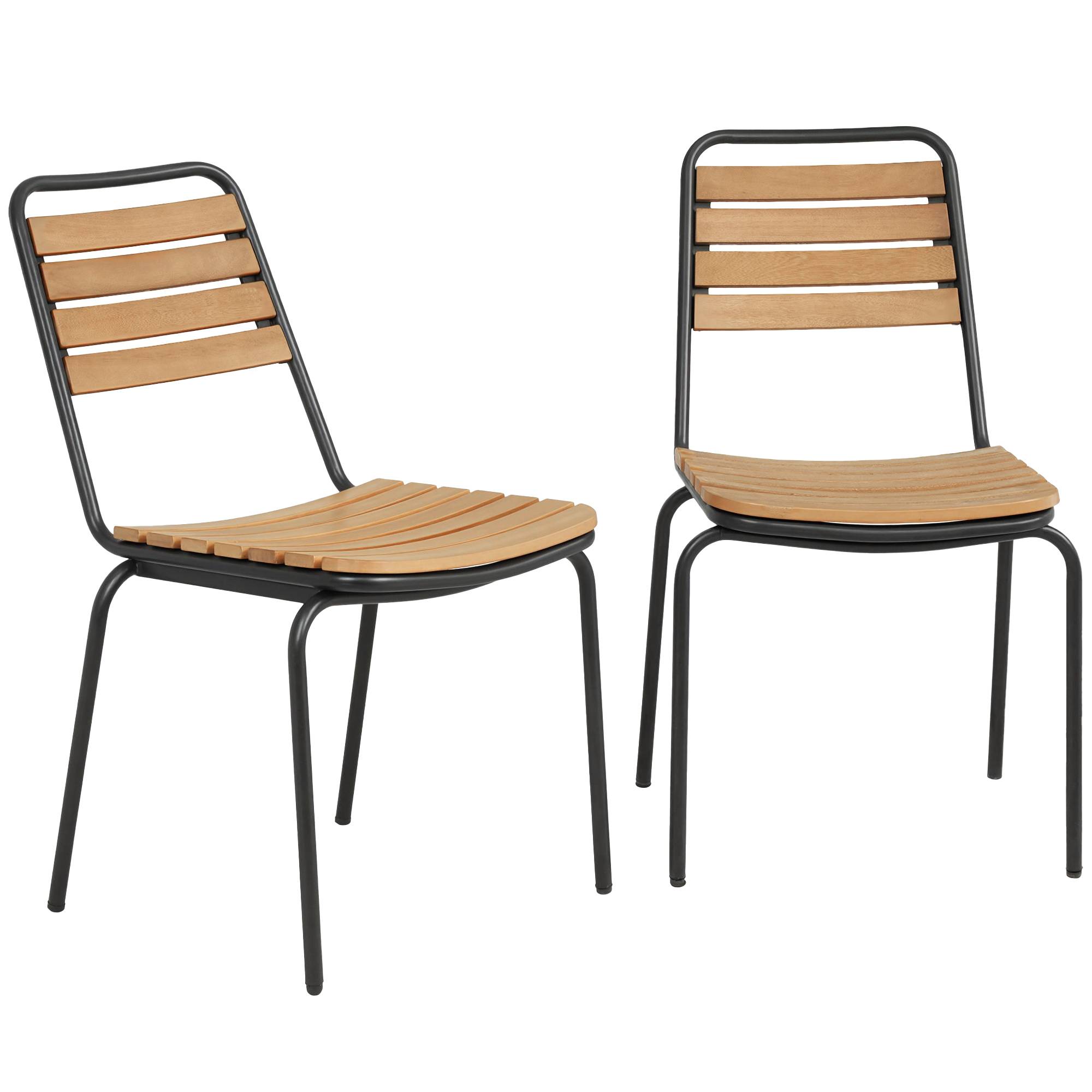 Lot de 2 chaises de jardin empilables en acier et bois, structure étanche, charge maximale 160 kg - Image 1