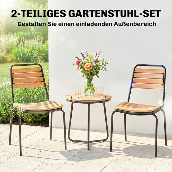 Lot de 2 chaises de jardin empilables en acier et bois, structure étanche, charge maximale 160 kg - Image 4
