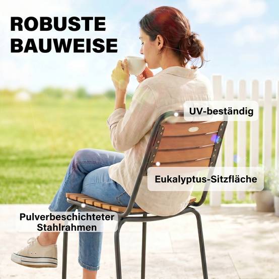 Lot de 2 chaises de jardin empilables en acier et bois, structure étanche, charge maximale 160 kg - Image 5