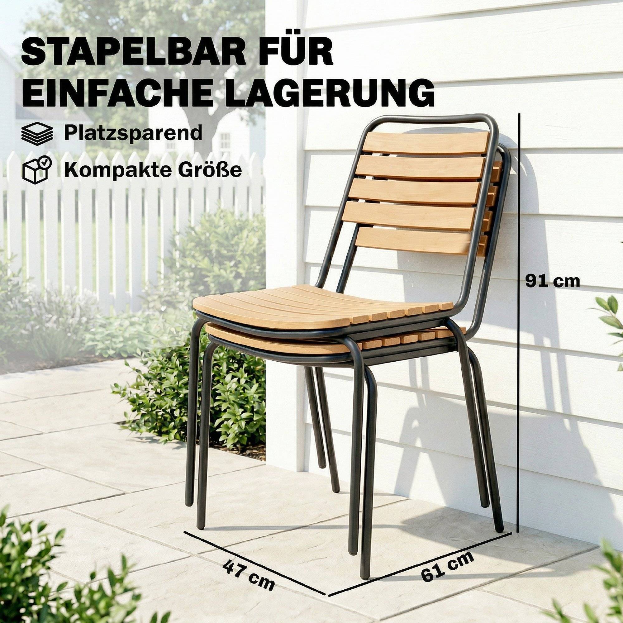 Lot de 2 chaises de jardin empilables en acier et bois, structure étanche, charge maximale 160 kg - Image 6