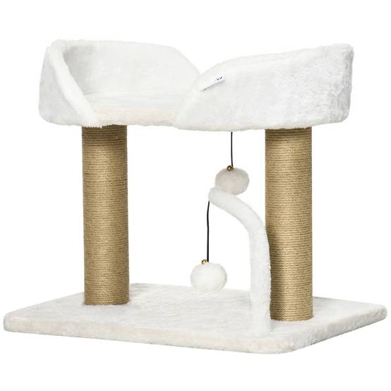 Arbre à chat pour petits chats, hauteur 42 cm, avec nid, balles suspendues et poteaux en sisal, 48 x 38 x 42 cm, blanc - Image 2