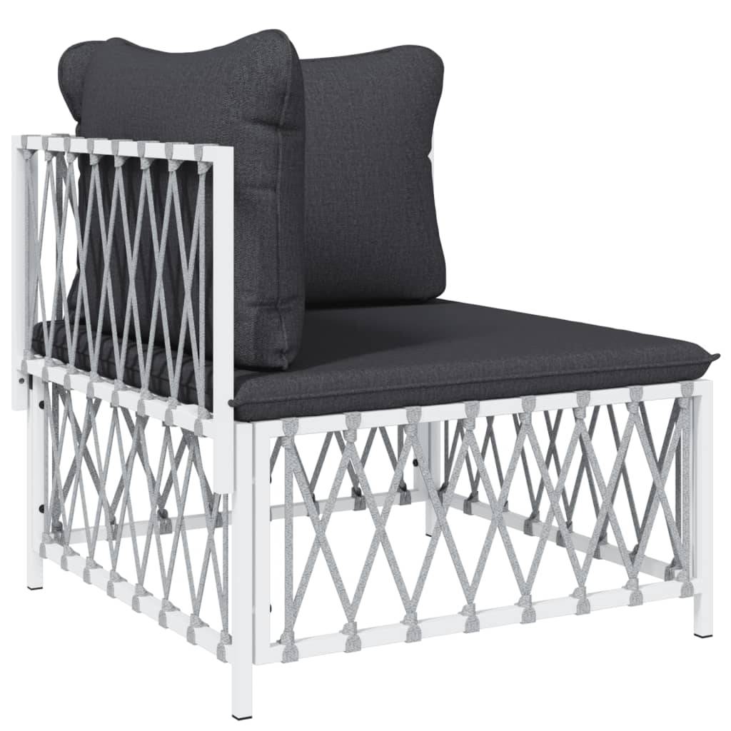 Helloshop26 - Salon de jardin meuble d'extérieur ensemble de mobilier avec coussins 6 pièces blanc acier - Image 2