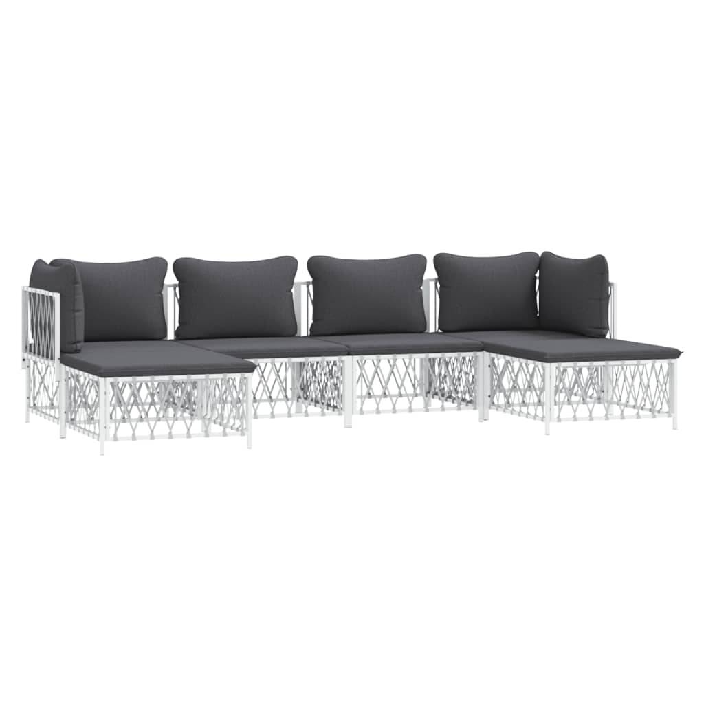 Helloshop26 - Salon de jardin meuble d'extérieur ensemble de mobilier avec coussins 6 pièces blanc acier - Image 1