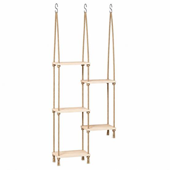 Support Plante Suspendu 5 Niveaux Bois Corde Réglable Économiseur d'Espace Sans Perçage - Image 1