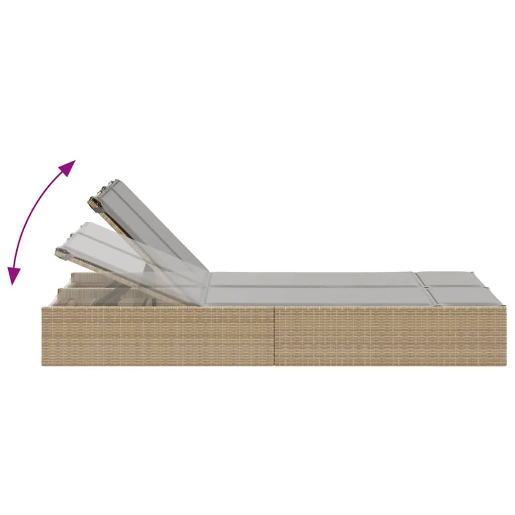 Chaise longue | Transat | Bain de soleil double avec coussins beige résine tressée - Image 6