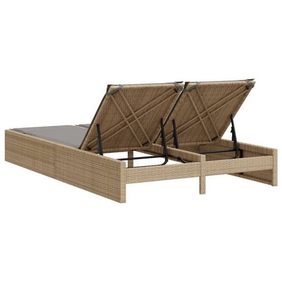 Chaise longue | Transat | Bain de soleil double avec coussins beige résine tressée - Image 5