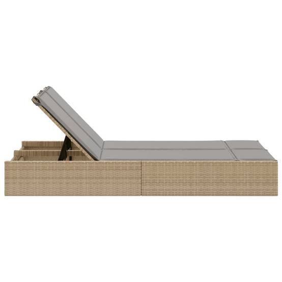 Chaise longue | Transat | Bain de soleil double avec coussins beige résine tressée - Image 4