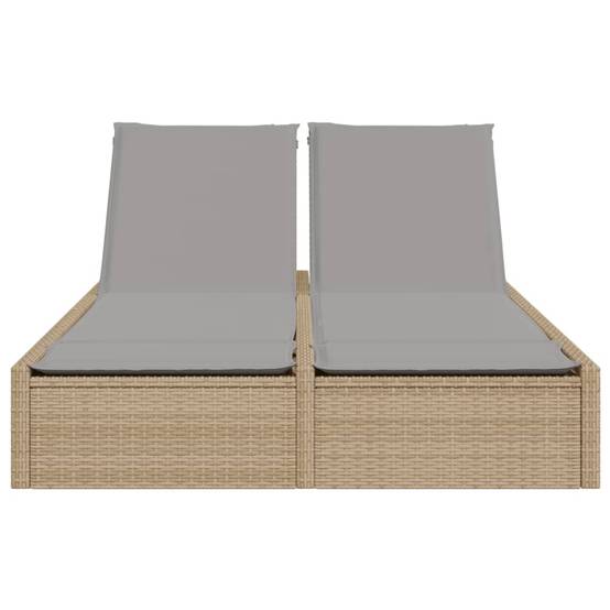 Chaise longue | Transat | Bain de soleil double avec coussins beige résine tressée - Image 3