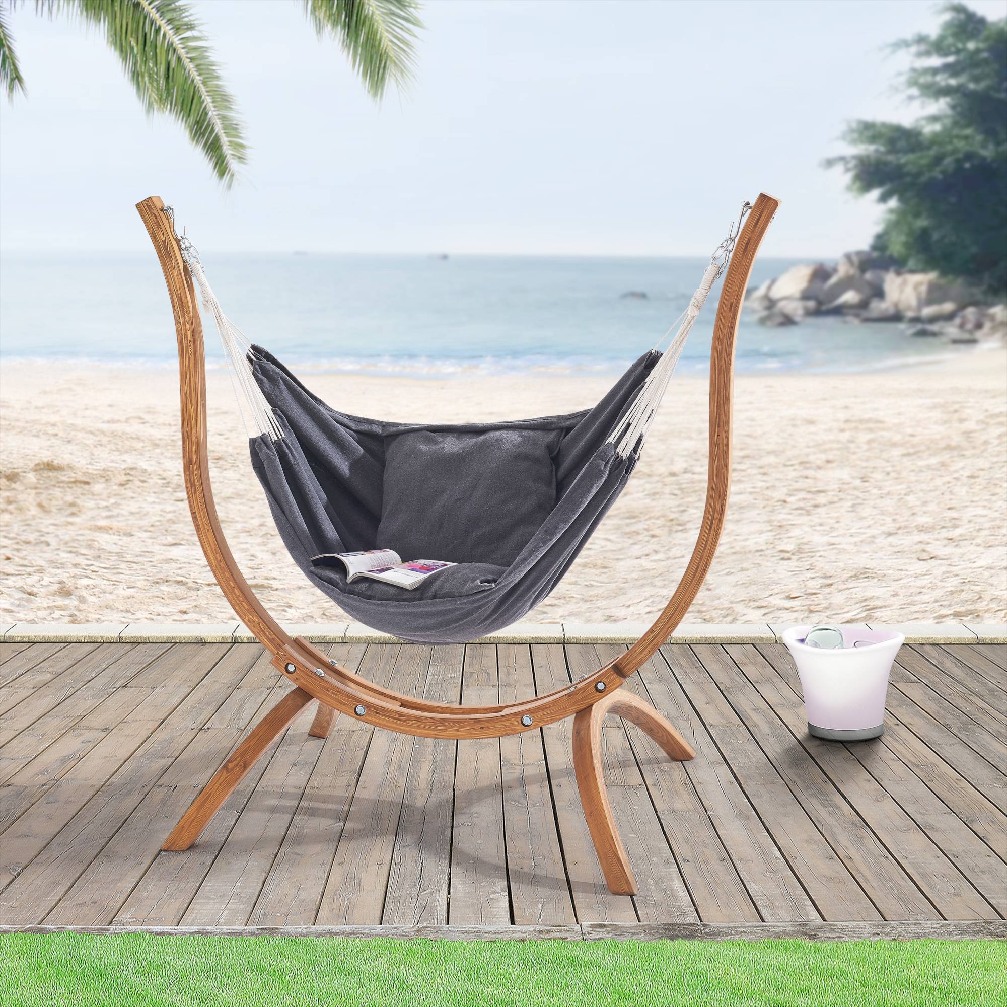 Hamac avec Cadre en Bois Grevena 155 x 106 x 143 cm [en.casa] - Image 2