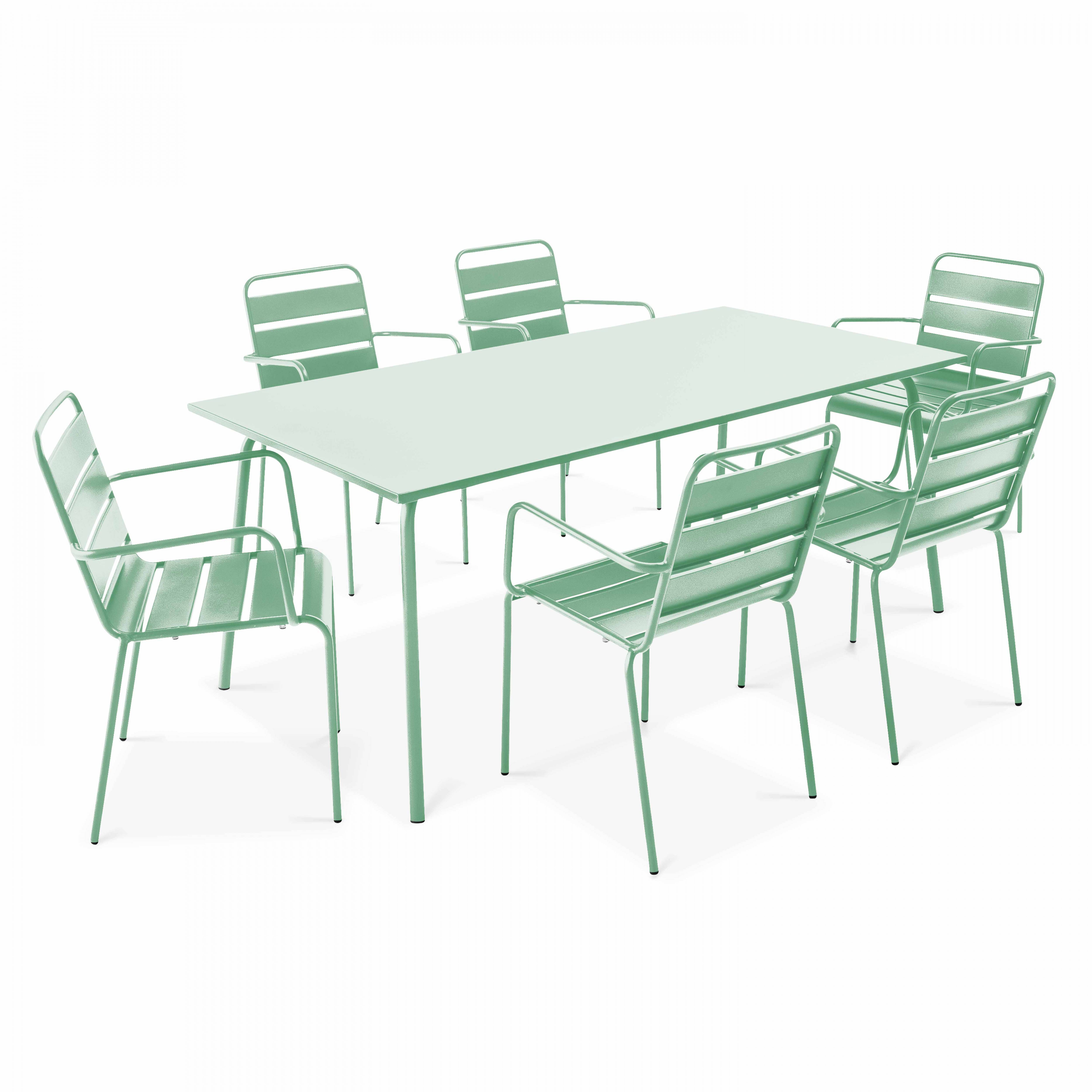 Oviala - Ensemble table de jardin et 6 fauteuils en métal vert sauge Palavas - Oviala - Image 1