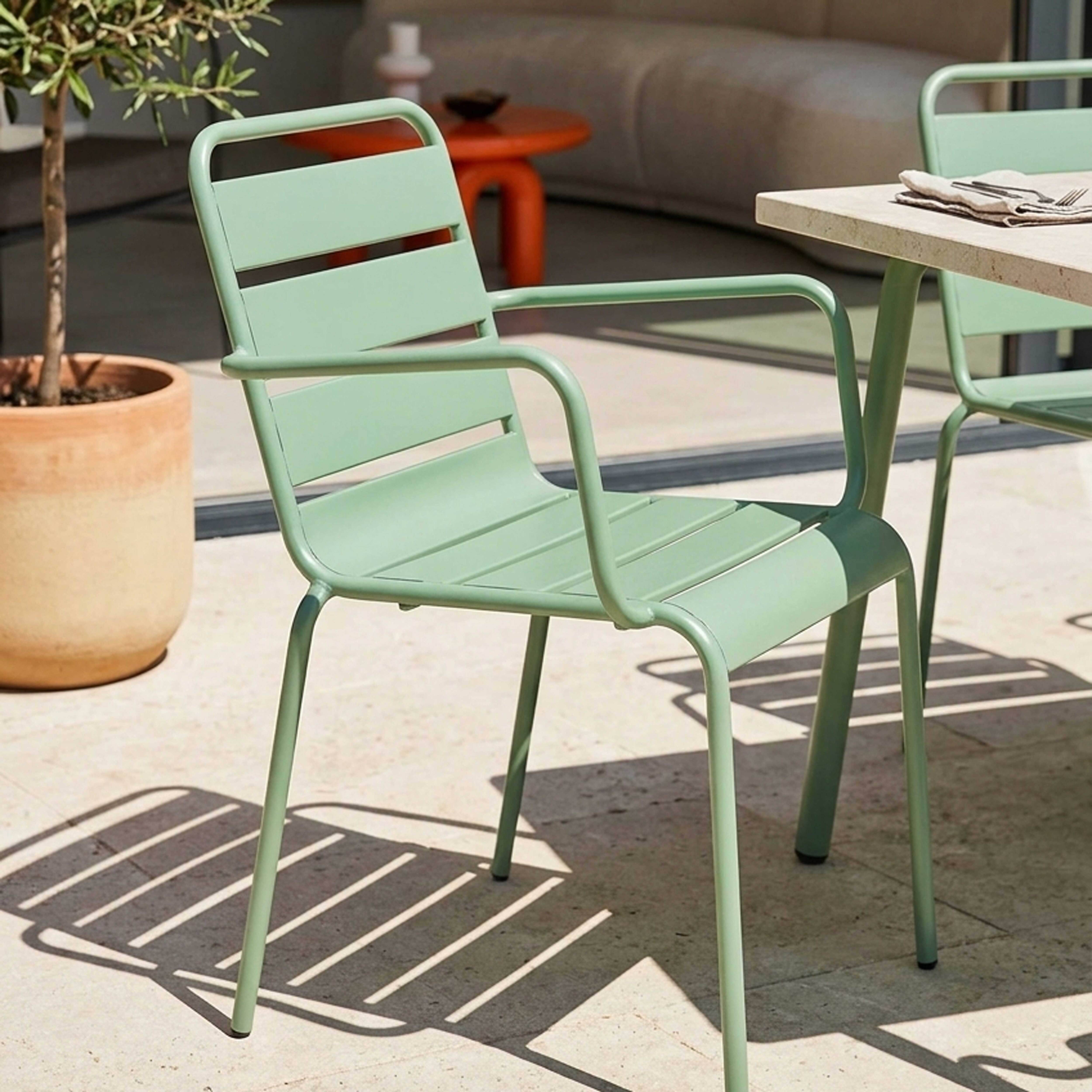 Oviala - Ensemble table de jardin et 6 fauteuils en métal vert sauge Palavas - Oviala - Image 4