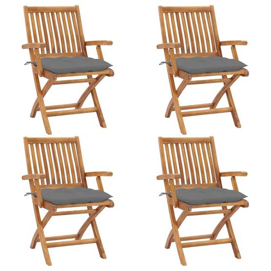 Chaises pliables de jardin Bois de teck solide Gris 56 x 58 x 88 cm - PANGIVO - Image 1