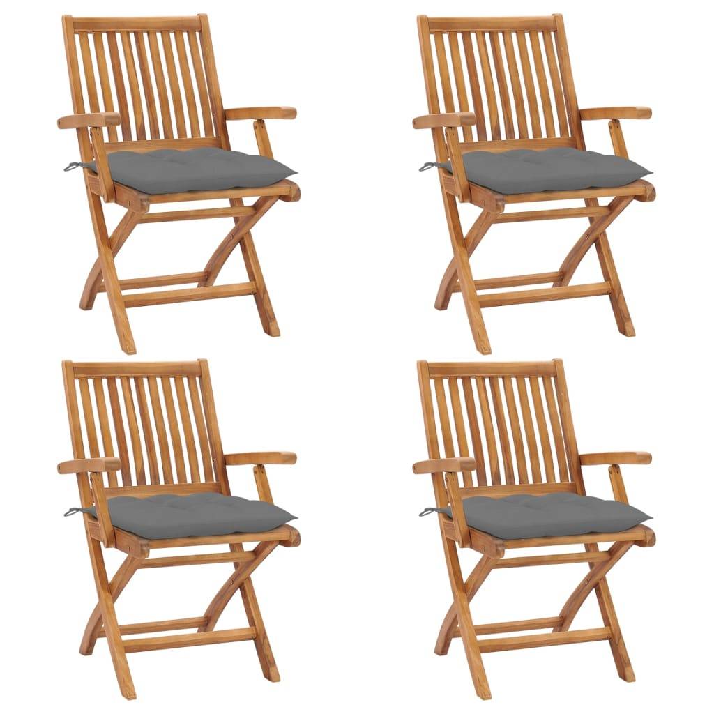 Chaises pliables de jardin Bois de teck solide Gris 56 x 58 x 88 cm - PANGIVO - Image 1