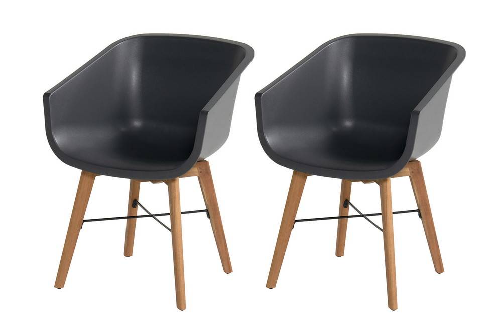 Châlet-Jardin - Lot de 2 chaises Amalia Eucalyptus en résine - pieds en bois - Anthracite Chalet & Jardin - Image 3