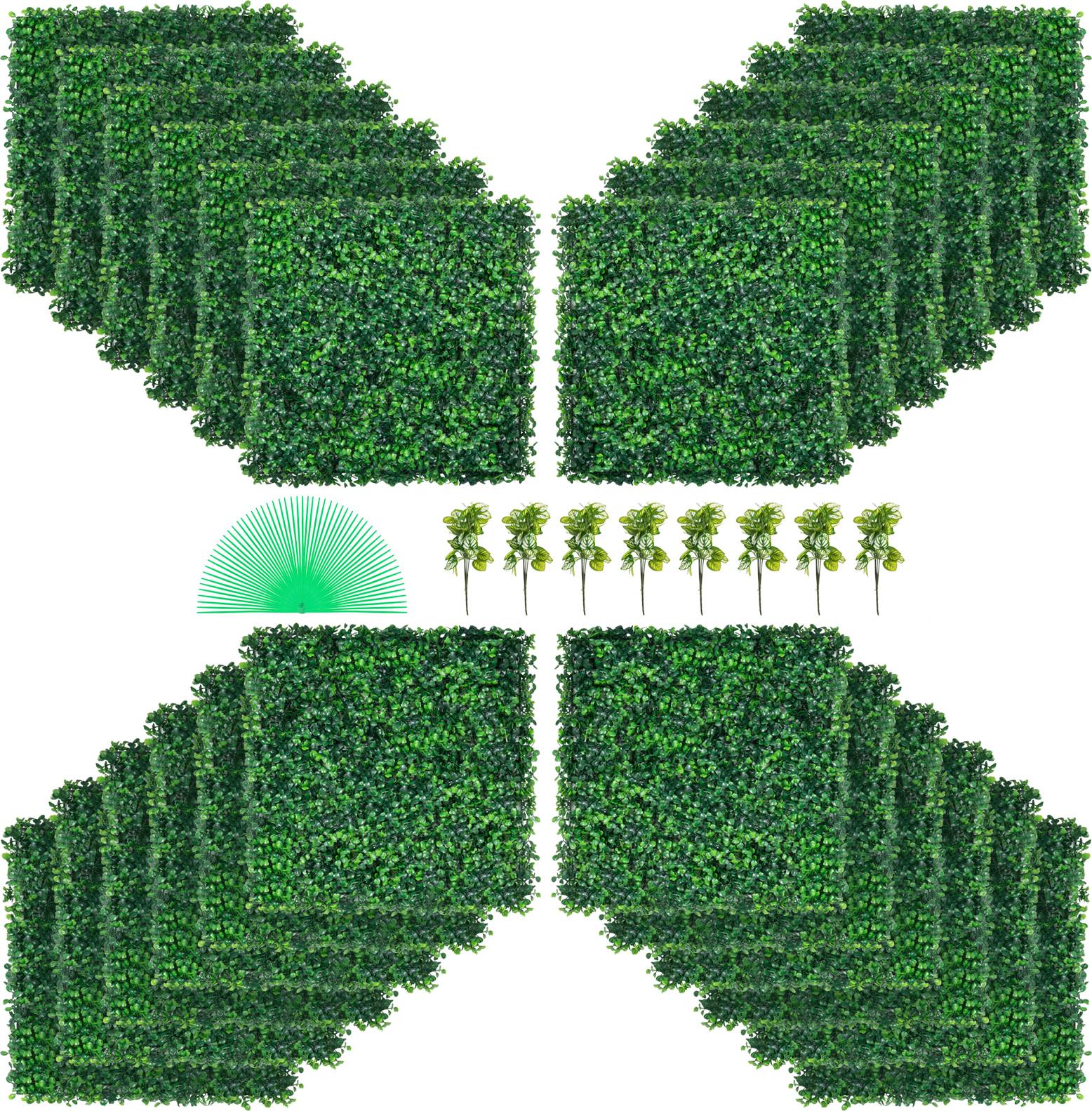 VEVOR Panneaux buis artificiels, 24 pièces, 20x20 po, UV. Haie réaliste, décoration murale.