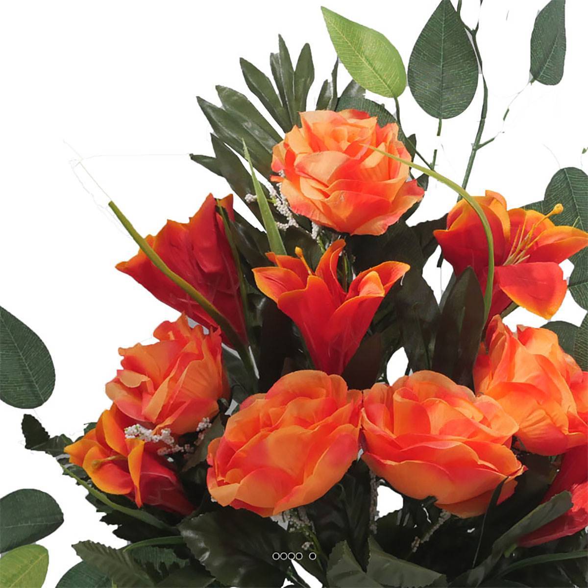 Artificielles - Jardinière fleurs artificielles cimetière roses, lys et ficus Orange - couleur: Orange 660 - Image 3