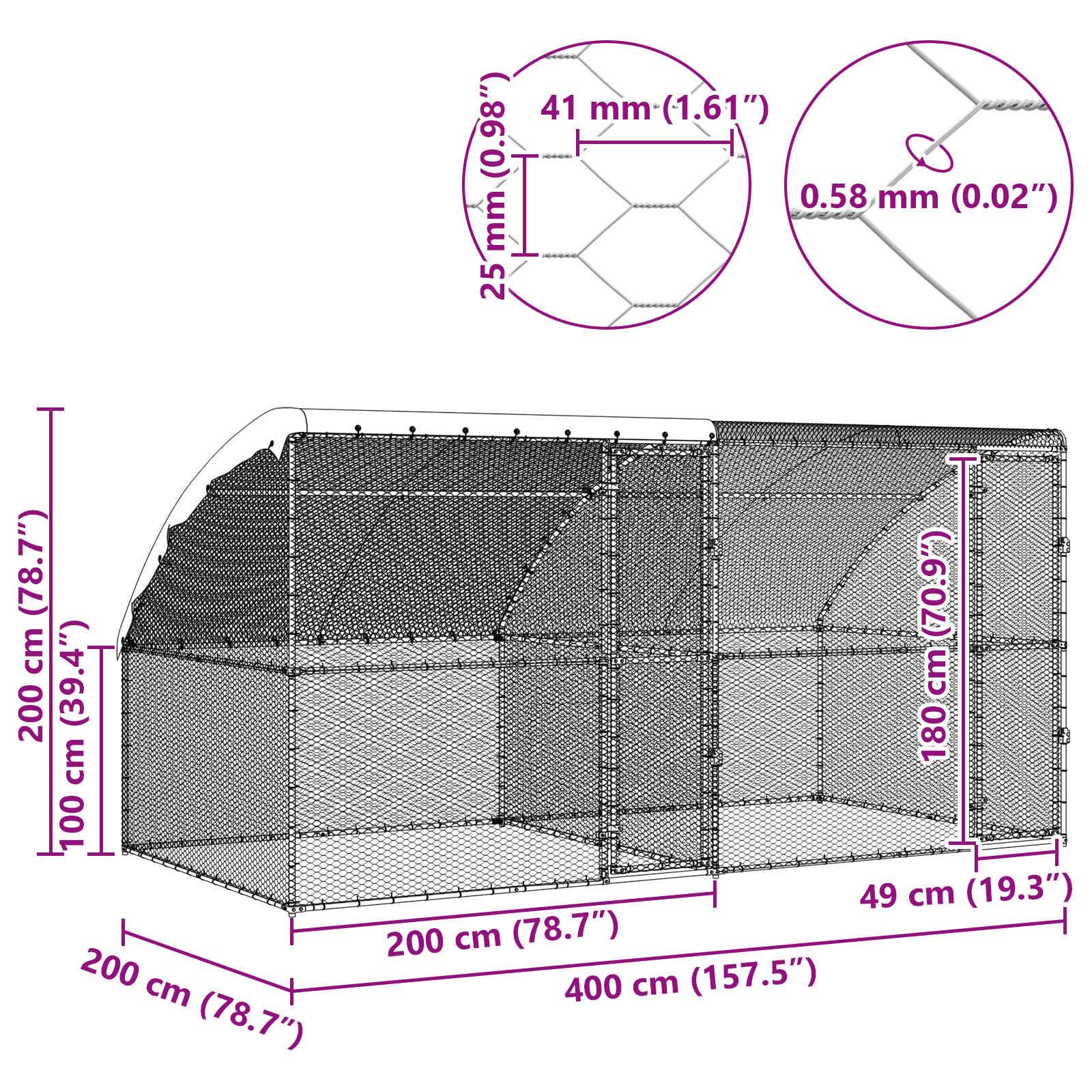 Vidaxl - Cage à poules avec 2 portes 2 pièces Argenté 400x200x200cm vidaXL 3381107 - Image 3