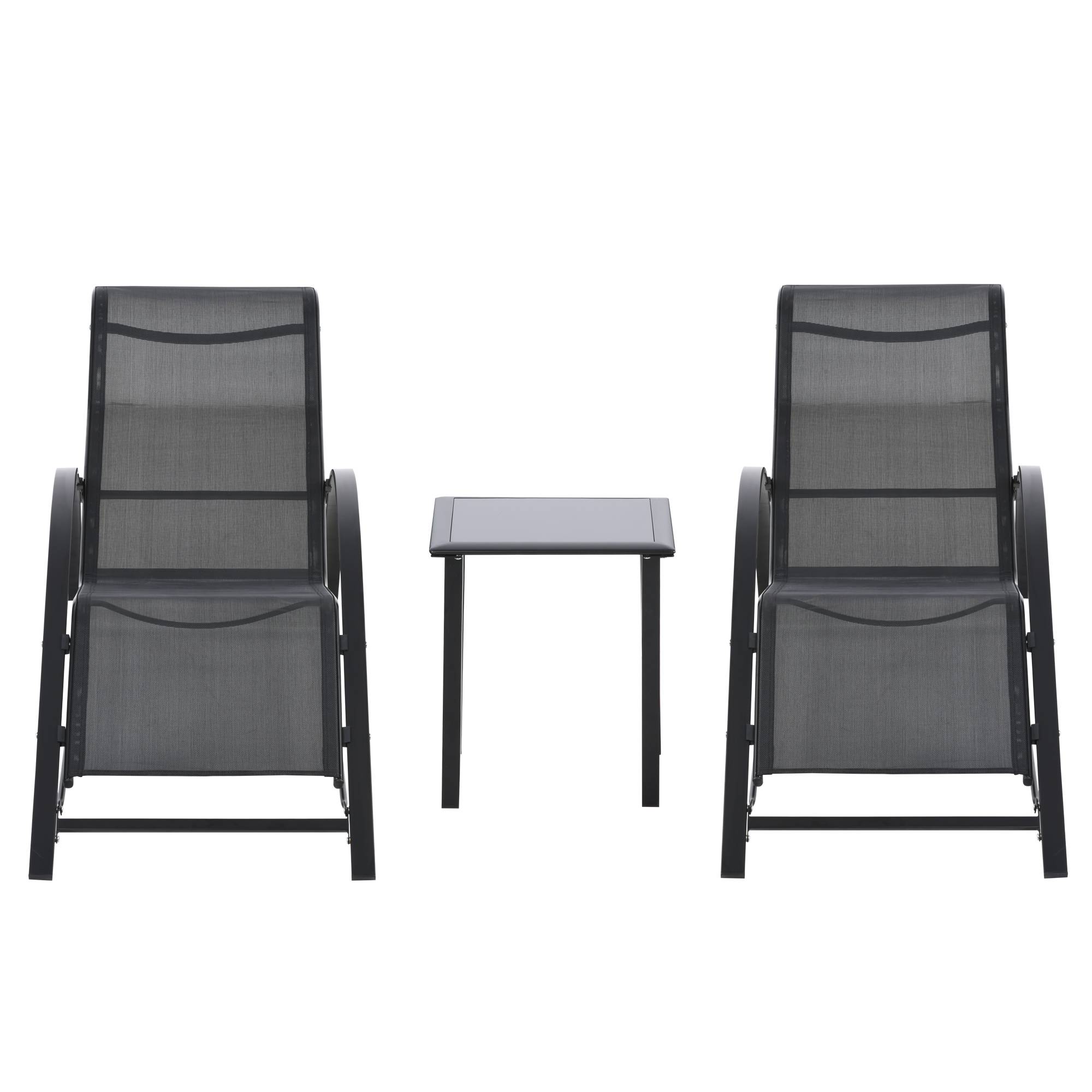 Sans Marque - Lot de 2 bains de soleil chaise longue design contemporain table basse plateau verre trempé textileène noir - Image 2