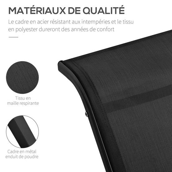Sans Marque - Lot de 2 bains de soleil chaise longue design contemporain table basse plateau verre trempé textileène noir - Image 7