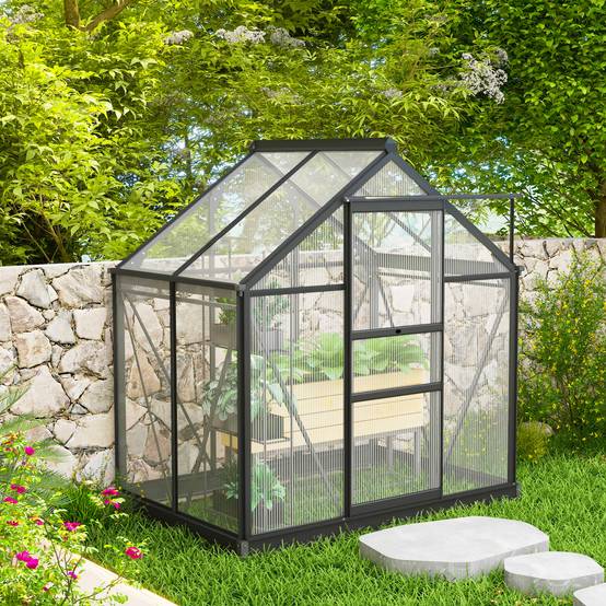 Serre de jardin en aluminium et polycarbonate pour potager porte coulissante 190x132x201 cm Gris - ComfortXL Outdoor Living - Image 10