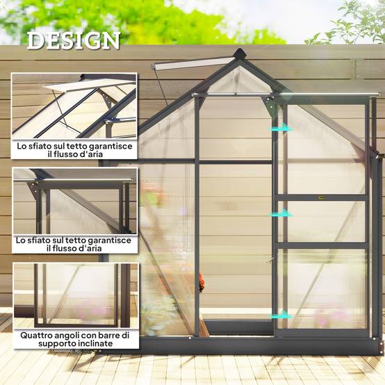 Serre de jardin en aluminium et polycarbonate pour potager porte coulissante 190x132x201 cm Gris - ComfortXL Outdoor Living - Image 6