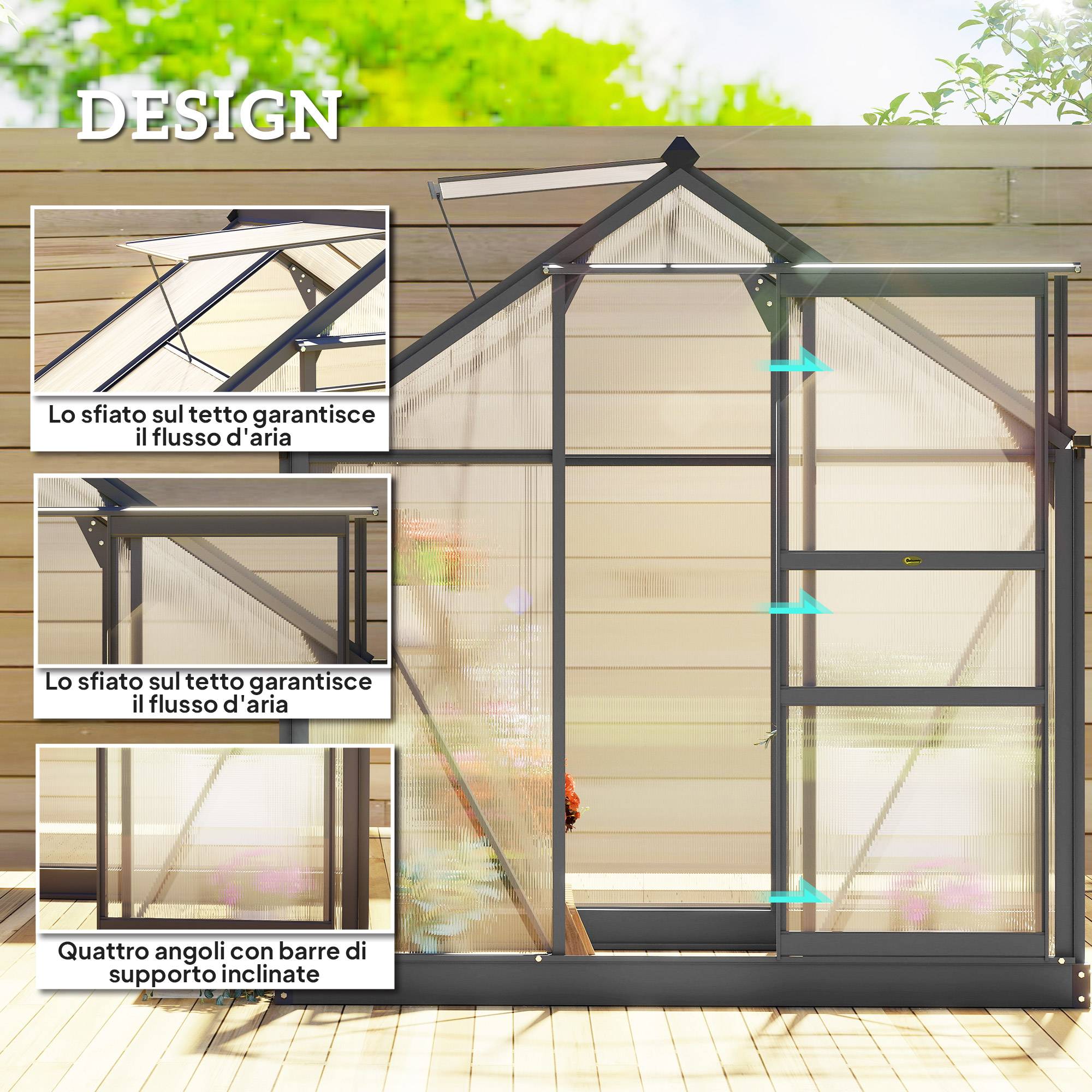 Serre de jardin en aluminium et polycarbonate pour potager porte coulissante 190x132x201 cm Gris - ComfortXL Outdoor Living - Image 6