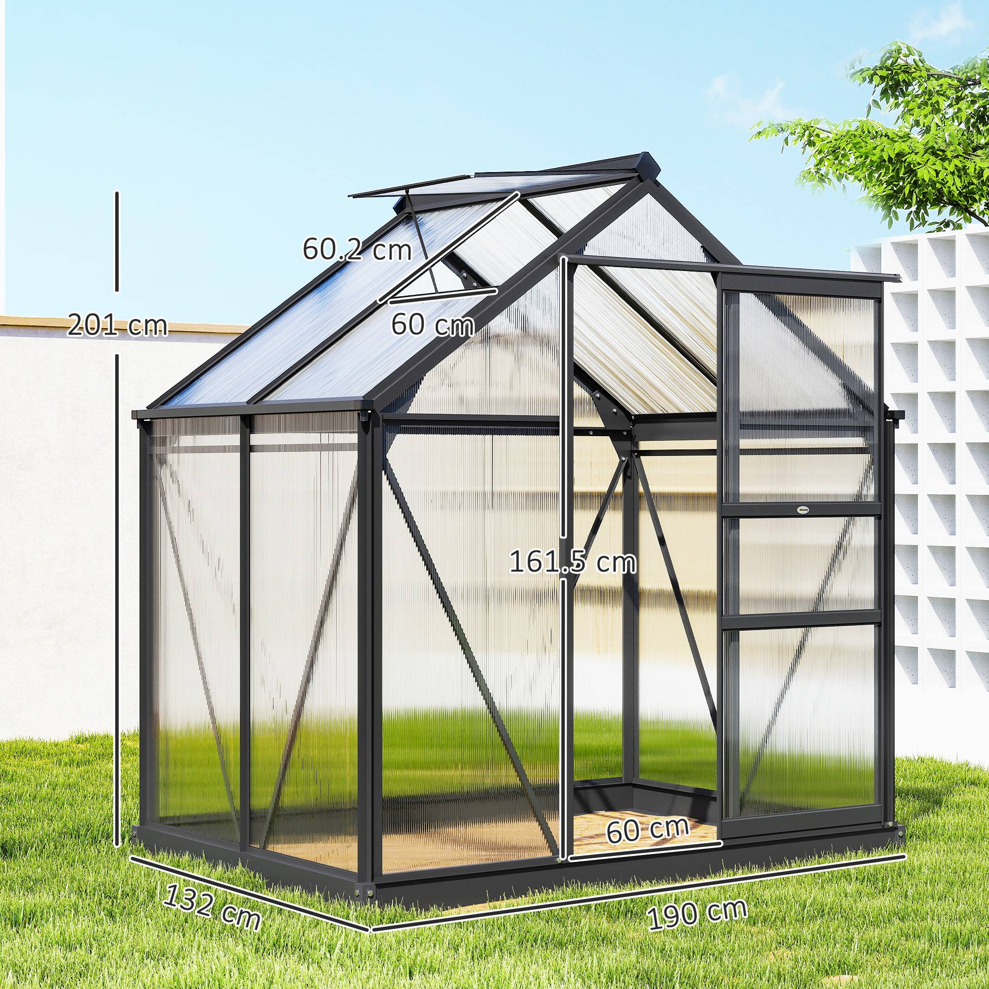 Serre de jardin en aluminium et polycarbonate pour potager porte coulissante 190x132x201 cm Gris - ComfortXL Outdoor Living - Image 5