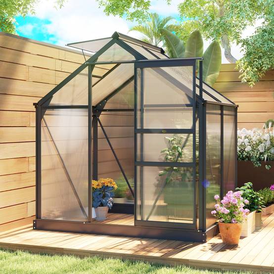 Serre de jardin en aluminium et polycarbonate pour potager porte coulissante 190x132x201 cm Gris - ComfortXL Outdoor Living - Image 3