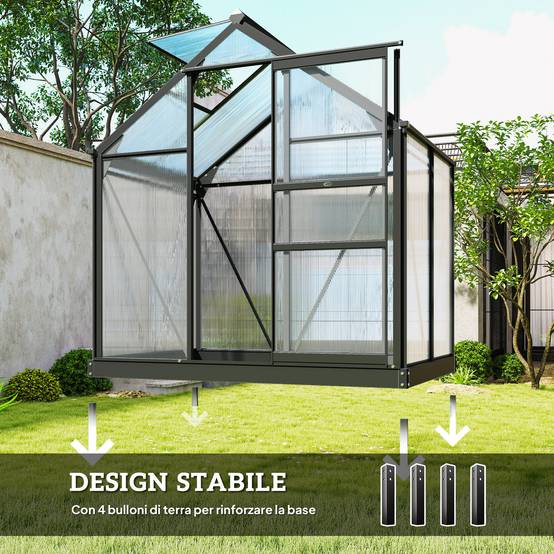 Serre de jardin en aluminium et polycarbonate pour potager porte coulissante 190x132x201 cm Gris - ComfortXL Outdoor Living - Image 8