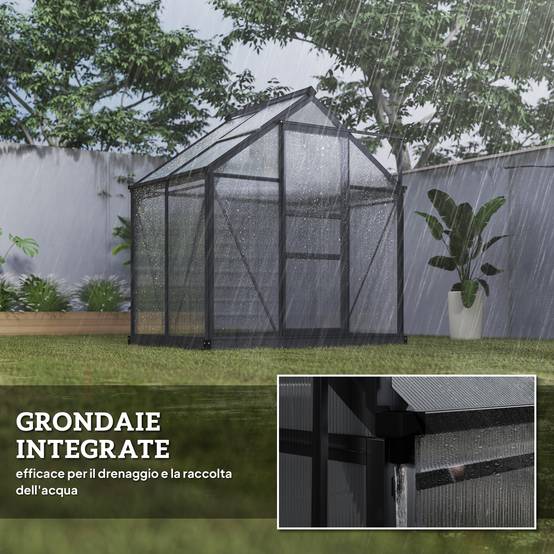 Serre de jardin en aluminium et polycarbonate pour potager porte coulissante 190x132x201 cm Gris - ComfortXL Outdoor Living - Image 9