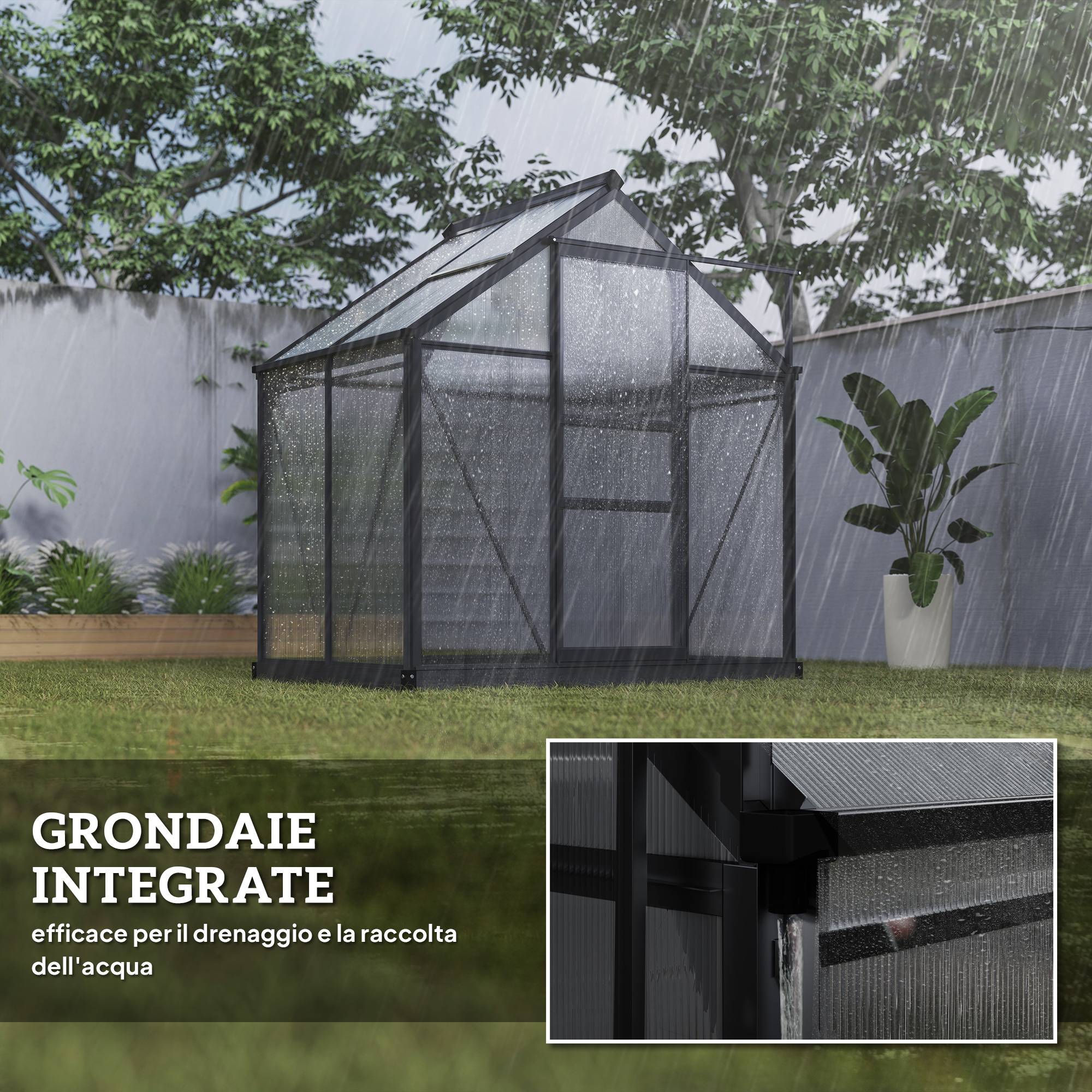 Serre de jardin en aluminium et polycarbonate pour potager porte coulissante 190x132x201 cm Gris - ComfortXL Outdoor Living - Image 9