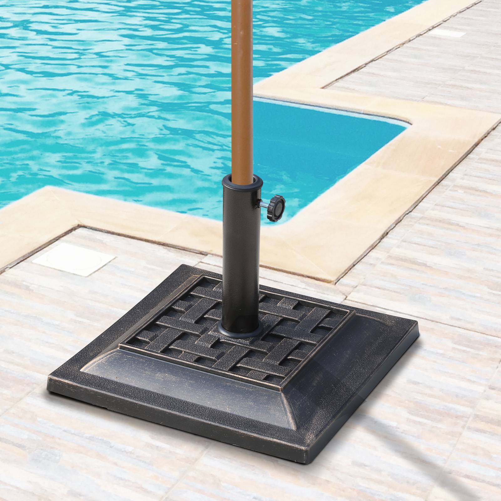 Pied de parasol résine polyester 9 kg, pour mâts 38/48 mm, jardin, balcon, bronze - Image 3