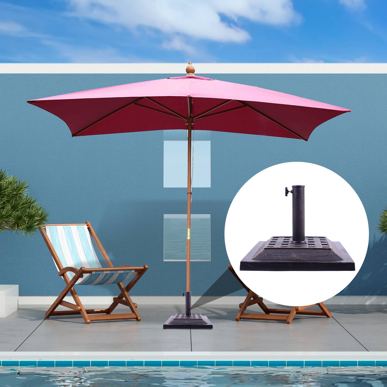 Pied de parasol résine polyester 9 kg, pour mâts 38/48 mm, jardin, balcon, bronze - Image 4
