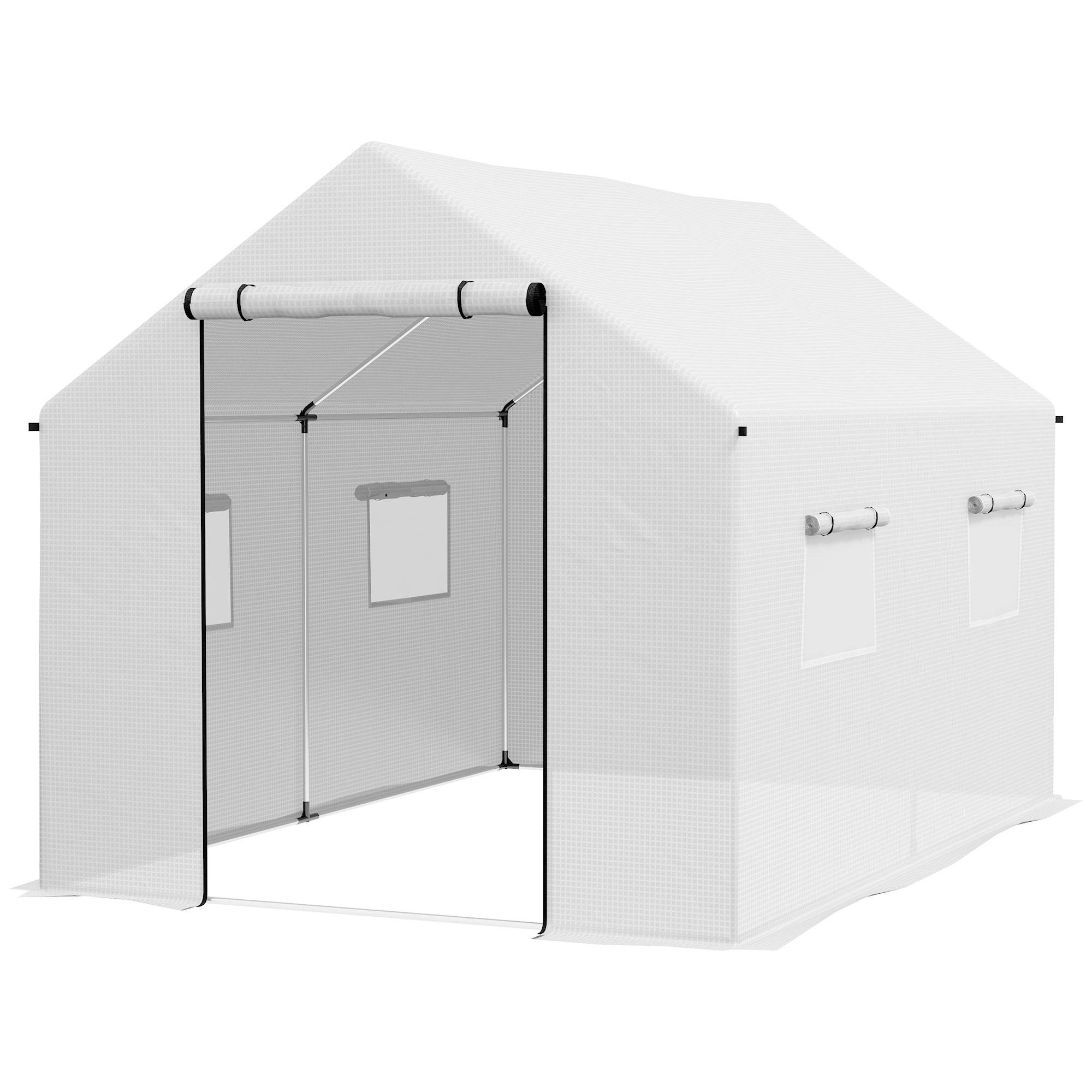 Maison Chic - Serre de jardin tunnel 2x3m, 6m² avec porte enroulable, 4 fenêtres, - Acier galvanisé PE Haute densité Blanc - Image 1