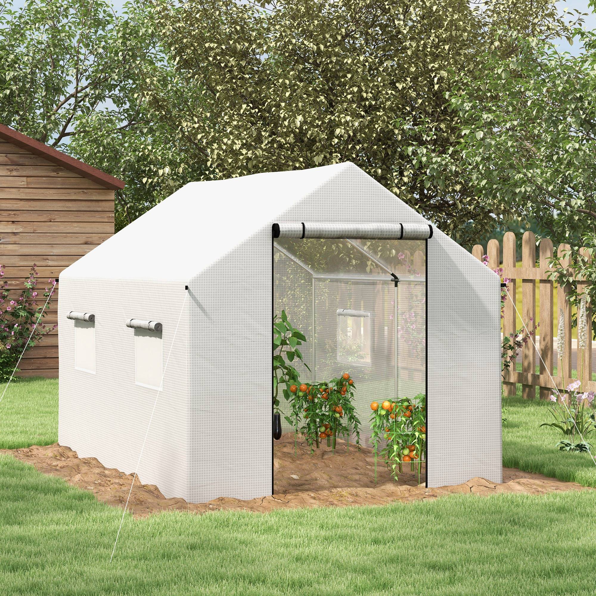 Maison Chic - Serre de jardin tunnel 2x3m, 6m² avec porte enroulable, 4 fenêtres, - Acier galvanisé PE Haute densité Blanc - Image 2