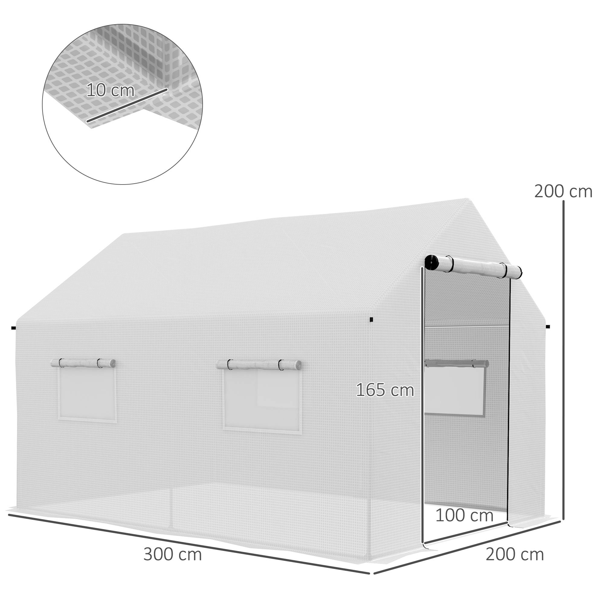 Maison Chic - Serre de jardin tunnel 2x3m, 6m² avec porte enroulable, 4 fenêtres, - Acier galvanisé PE Haute densité Blanc - Image 5