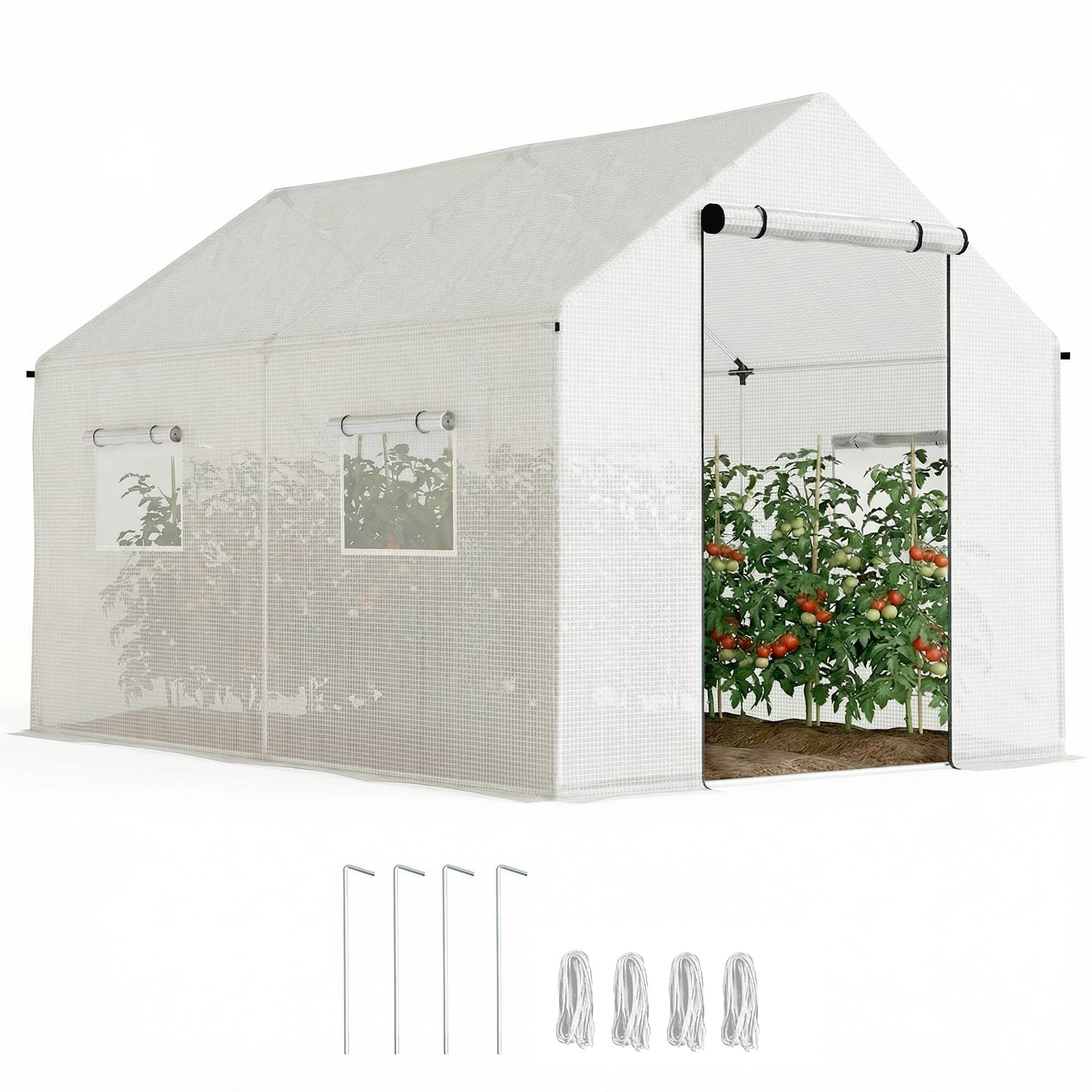 Maison Chic - Serre de jardin tunnel 2x3m, 6m² avec porte enroulable, 4 fenêtres, - Acier galvanisé PE Haute densité Blanc - Image 3