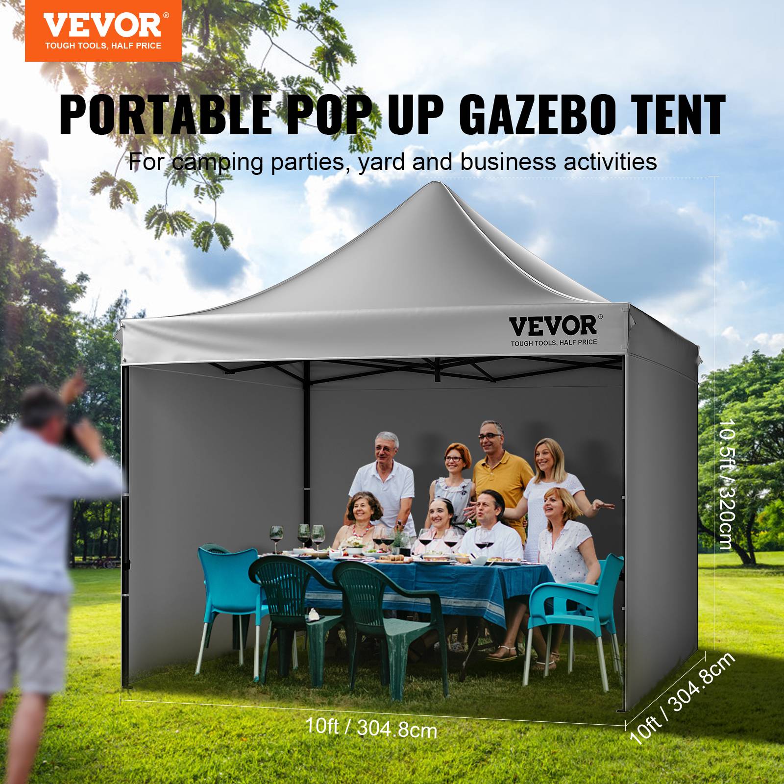 Vevor - VEVOR Tonnelle pop-up 3x3m, parois latérales amovibles, résistante UV/pluie, sac à roulettes, gris foncé. - Image 2