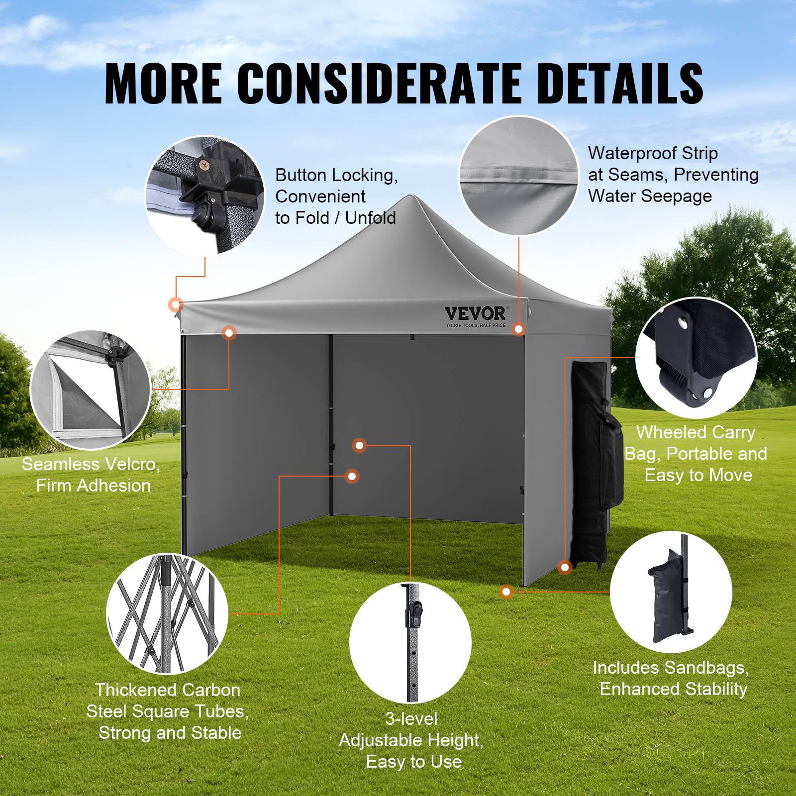 Vevor - VEVOR Tonnelle pop-up 3x3m, parois latérales amovibles, résistante UV/pluie, sac à roulettes, gris foncé. - Image 5