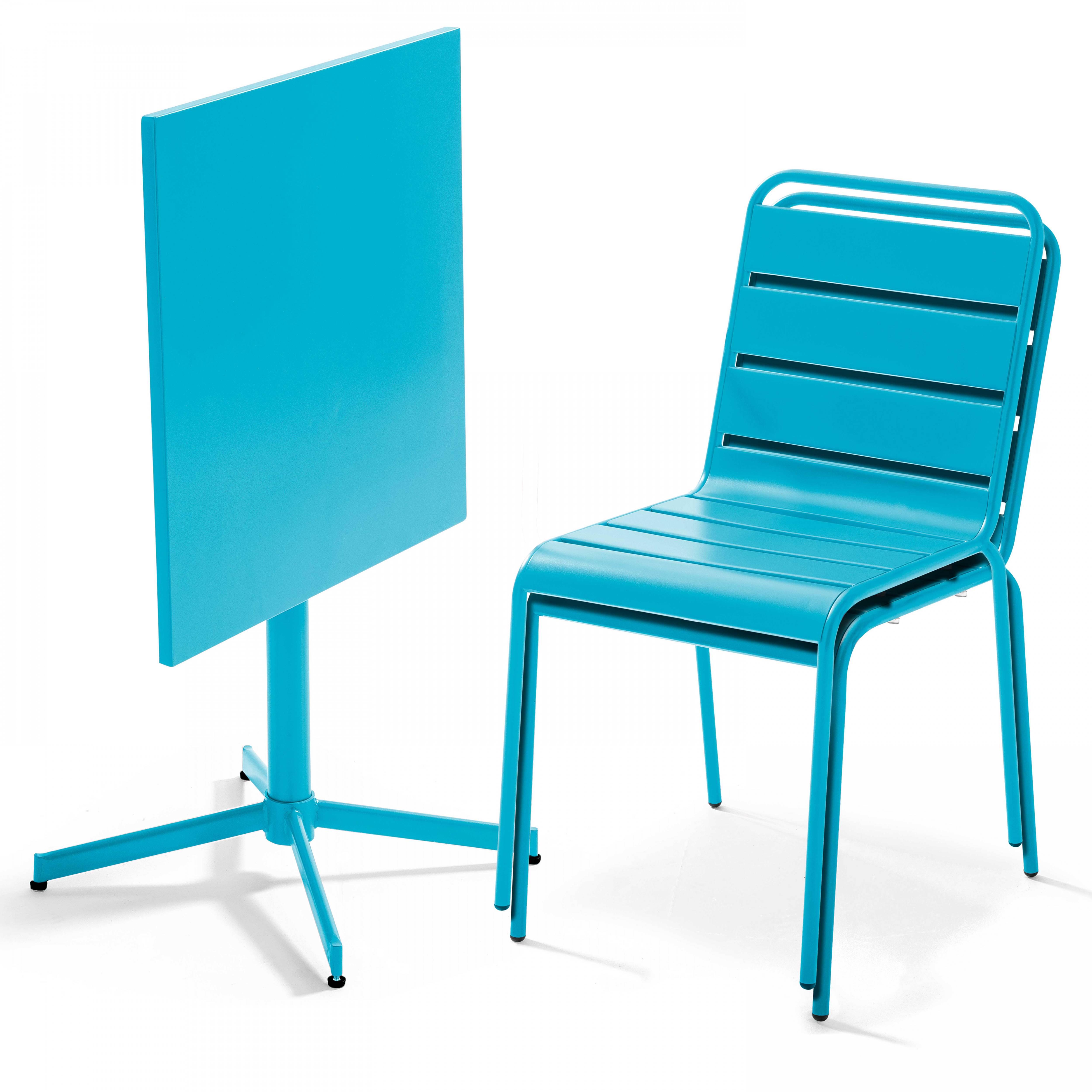 Oviala - Ensemble table de jardin carrée et 2 chaises métal bleu Palavas - Oviala - Image 2