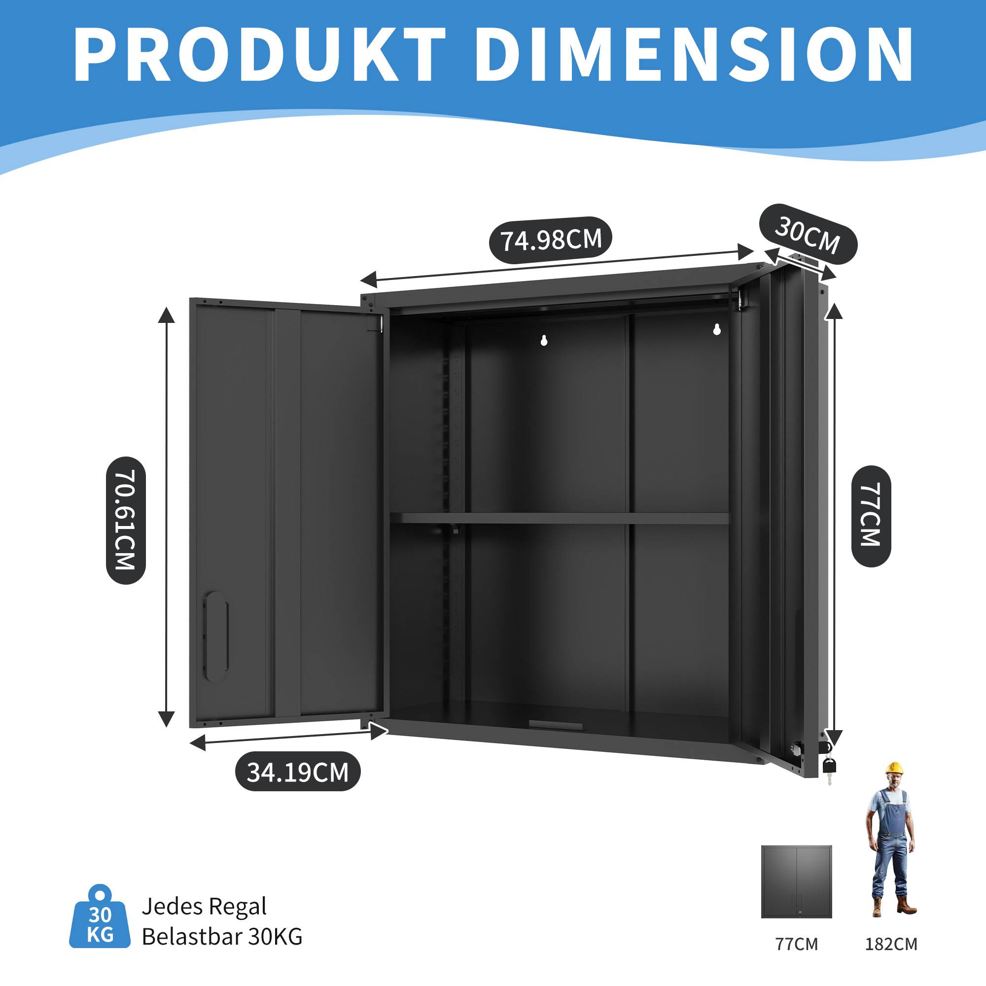 ComfortXL - Armoire Murale Métal Garage Atelier Rangement Verrouillable Noir 75x30x77cm - ComfortXL Outdoor Living - Image 3