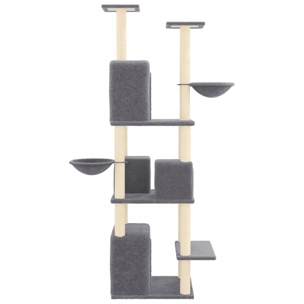 Arbre à Chat Géant 180cm pour Plusieurs Chats, 4 Niches, 2 Hamacs, Griffoirs Sisal, Peluche Gris Foncé – ComfortXL Pet Living - Image 4