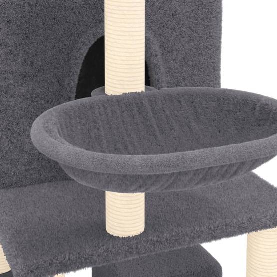 Arbre à Chat Géant 180cm pour Plusieurs Chats, 4 Niches, 2 Hamacs, Griffoirs Sisal, Peluche Gris Foncé – ComfortXL Pet Living - Image 6