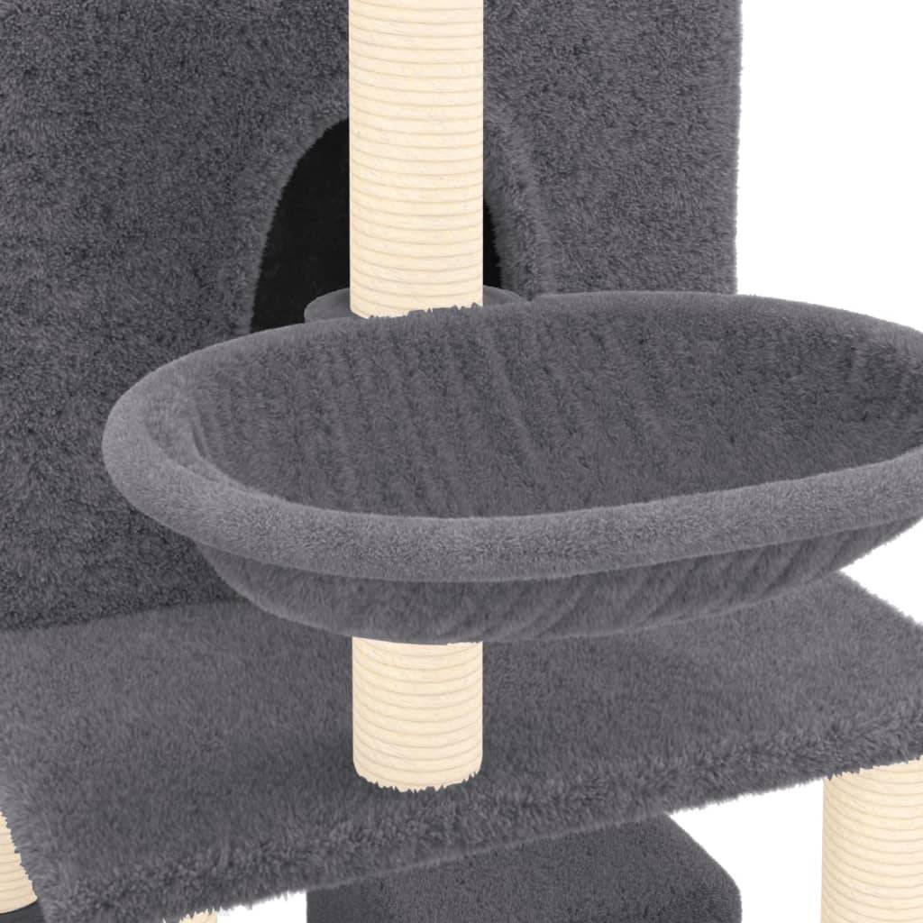 Arbre à Chat Géant 180cm pour Plusieurs Chats, 4 Niches, 2 Hamacs, Griffoirs Sisal, Peluche Gris Foncé – ComfortXL Pet Living - Image 6