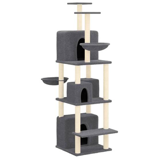 Arbre à Chat Géant 180cm pour Plusieurs Chats, 4 Niches, 2 Hamacs, Griffoirs Sisal, Peluche Gris Foncé – ComfortXL Pet Living - Image 2