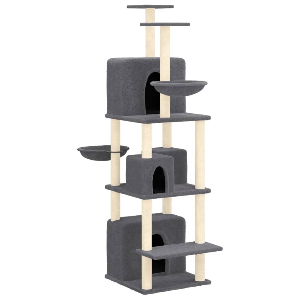 Arbre à Chat Géant 180cm pour Plusieurs Chats, 4 Niches, 2 Hamacs, Griffoirs Sisal, Peluche Gris Foncé – ComfortXL Pet Living - Image 2